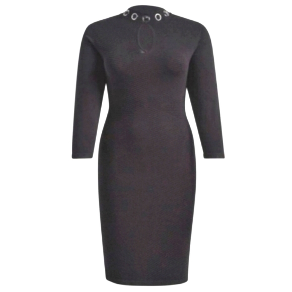Torrid Dress Sweater Knit Black Grommet Keyhole Neck Knee Length Size 3X NWT - Picture 1 of 14